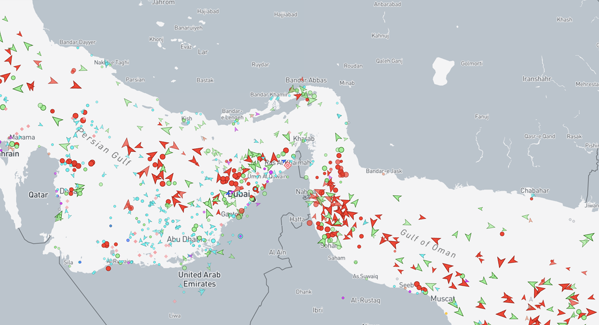 Aktuální situace v Hormuzském průlivu, zdroj: MarineTraffic