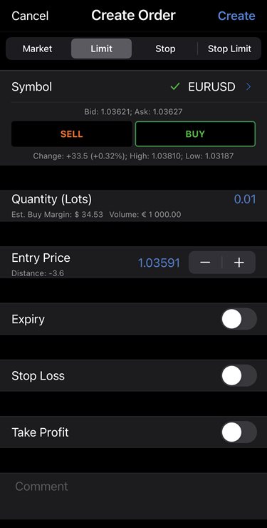 Advanced Trade Position Entry in cTrader mobile